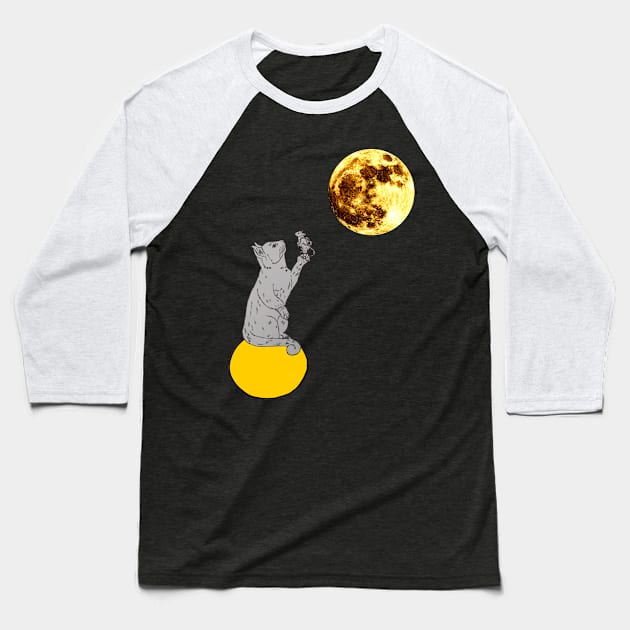 Hello Kitty catching a mouse in a moon Baseball T-Shirt by mohamedenweden